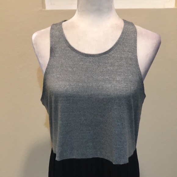 Loft Gray Racerback & Black Gauzy Pleated Skirt Racerback Maxi Dress-XL - Picture 5 of 12